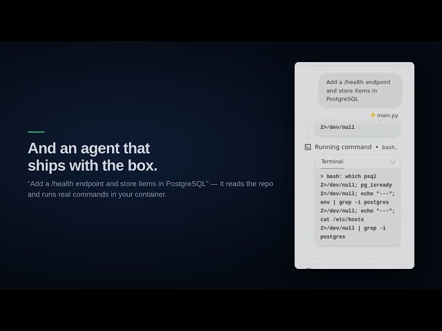 Build a FastAPI + PostgreSQL app in the browser and take it live — no install, no pipeline