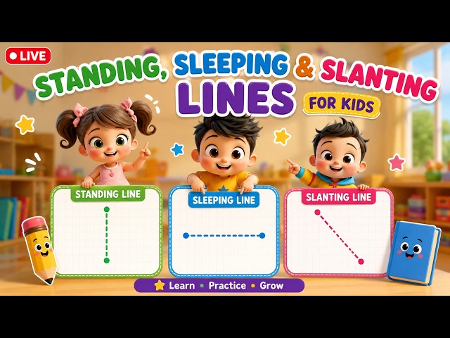 🚀 LIVE 24/7: Basic Line Patterns PRACTICE LOOP! ✏️ Standing, Sleeping & Slanting Lines for Kids