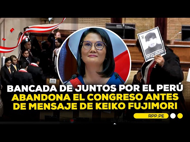 Congress members walk out of the chamber before Keiko Fujimori's address