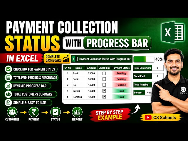 Payment Collection Status with Progress Bar in Excel #excel