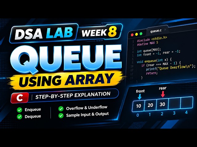 DSA Lab Week 8 | Queue Using Array in C | SRM CodeX