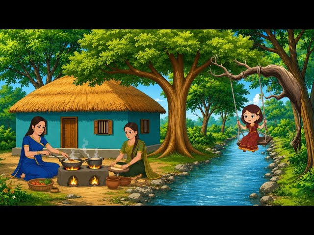 Two friends' house on the river bank || hindi stories | moral stories | kahani | cartoon moral st...