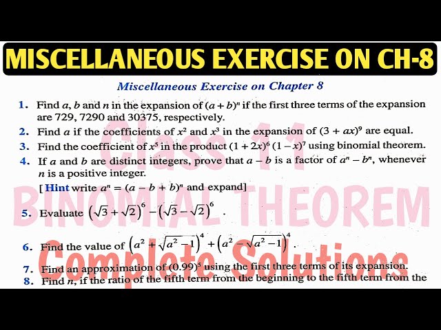 NCERT Class 11 Maths Miscellaneous Exercise On Chapter 8 Complete Solution | Binomial Theorem