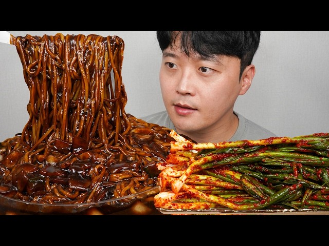 MUKBANG of 5-Hour Aged Green Onion Kimchi & Black Bean Noodles ASMR REAL SOUND EATING SHOW