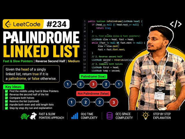 Palindrome Linked List | LeetCode 234 | Fast & Slow Pointers | Java