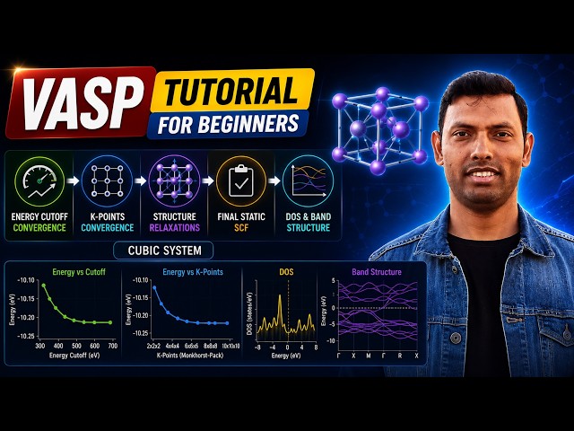 VASP Tutorial for Beginners: Complete DFT Workflow | ENCUT, KPOINTS, Relaxation, DOS, Band Structure