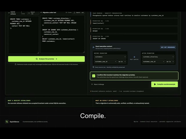 Equividence — SQLite Migration Counterexample Compiler