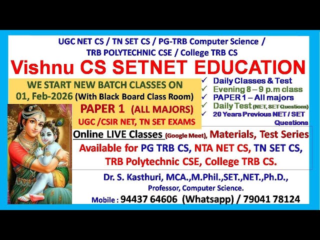 TN SET 2026 || UGC NET 2026 || PAPER 1 || ONLINE CLASS || Vishnu CS SET NET EDUCATION || IN TAMIL