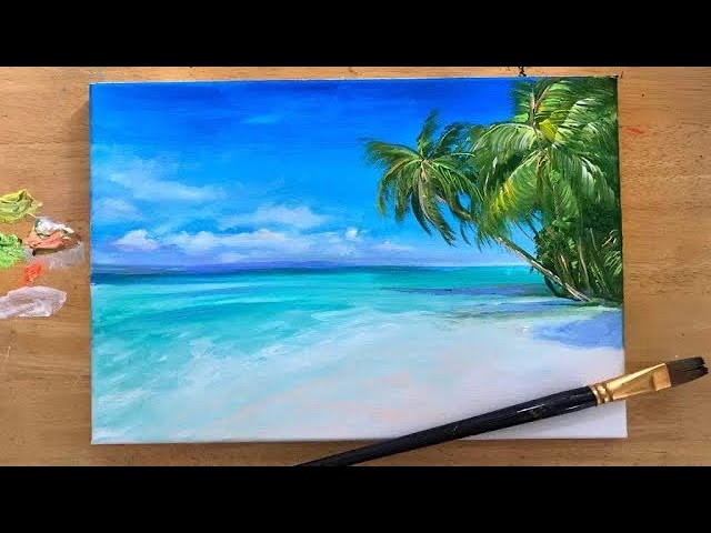 ACRYLIC PAINTING TUTORIAL | HOW TO PAINT A TROPICAL BEACH🌴 STEP by STEP🌴🎨