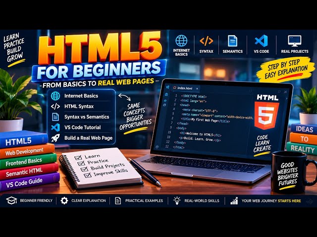 🚀 HTML5 for Beginners 2026 | Internet Basics, Syntax, Semantics & VS Code Tutorial 💻