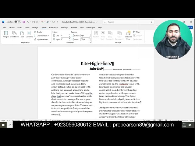 Exp22_Word_Ch01_Cumulative_Kite | Word Chapter 1 Cumulative - Kite | Exp22 Word Ch01 Cumulative Kite