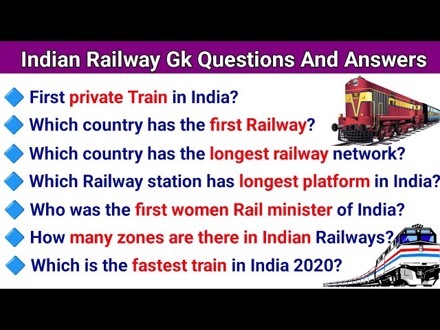 Indian Railway Gk || Railway Gk Questions And Answers | General knowledge | Gk Questions | Gk