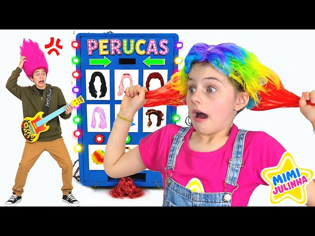 JULIA E SUA MÁQUINA DE PERUCA MALUCA! 😱 Cabelo Rock pro Miguel (Mimi Julinha)