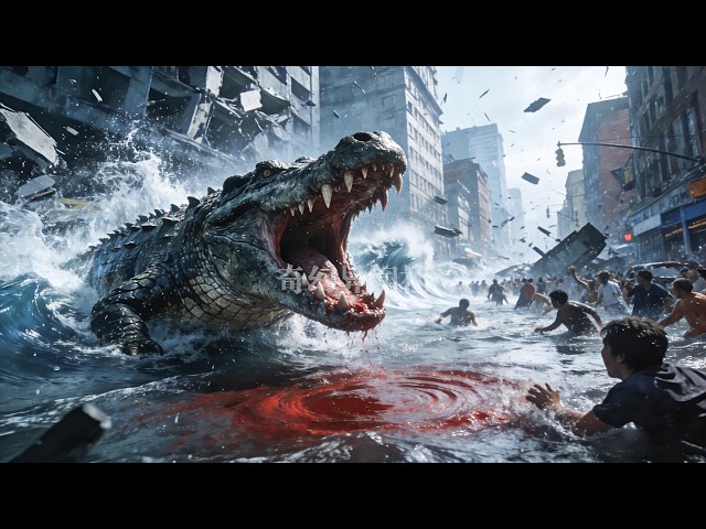 Tsunami hits! Ferocious giant crocodiles swim into the city to hunt