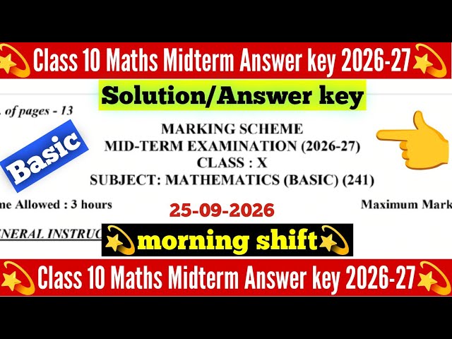 class 10 basic maths answer key 2026 morning shift/mid term 2026-27 / maths paper solution class 10