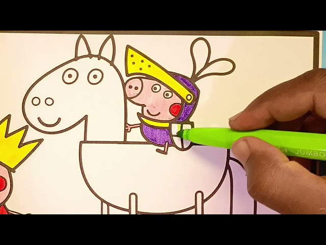 Peppa Pig playing football with giraffe and friends  _ Learn how to color Peppa Pig pages