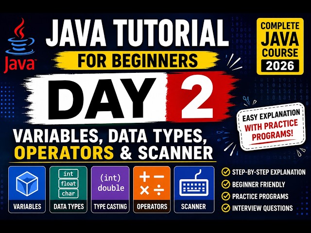 Java Tutorial for Beginners | Day 2 | Variables, Data Types, Operators & Scanner #java 