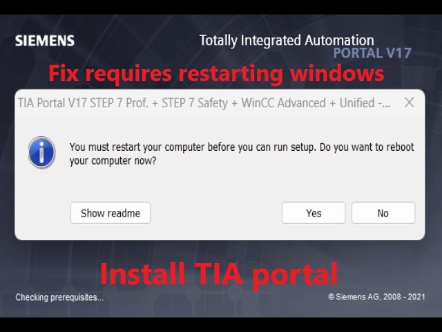How to fix "You must restart your computer before you can run setup" Siemens Tia Portal