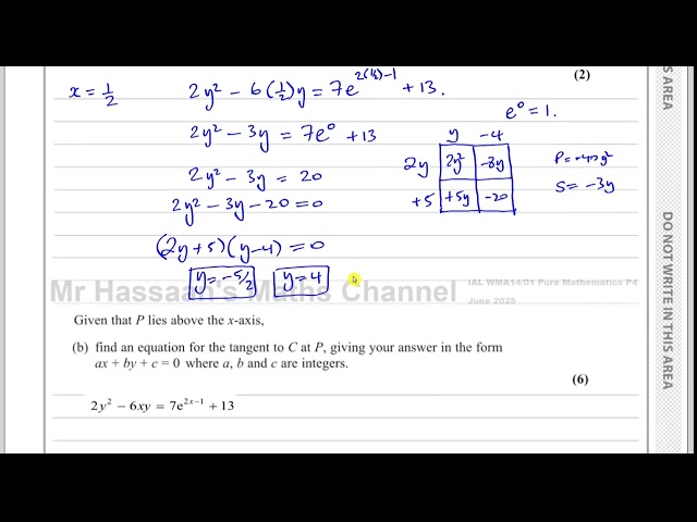 WMA14/01, (Edexcel), IAL P4, June 2025, Q1, Implicit Differentiation, Equation of Tangent