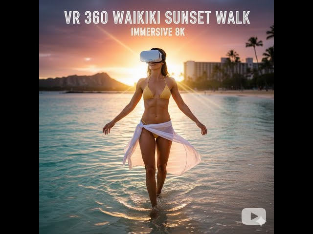 8K VR 360 Waikiki Beach Sunset Walk | Relaxing Hawaii Virtual Tour