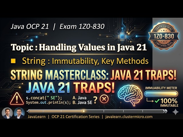 Java OCP 21 (1Z0-830) | Handling Values 1.3.1 | String Immutability & Key Methods