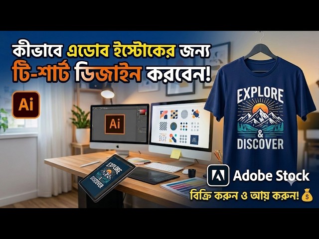 কীভাবে এডোব স্টোক থেকে টি-শার্ট ডিজাইন করে আয় করবেন? | Adobe Stock T-Shirt Design Tutorial 🎯