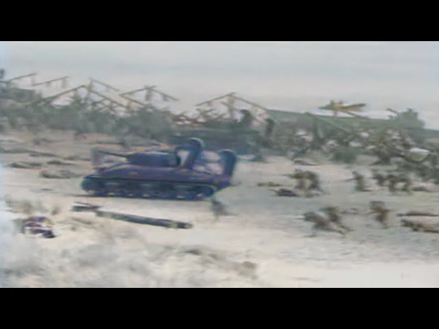 World War 2 D Day 1944 First Wave Omaha Beach in Normandy, France. (Colorized)
