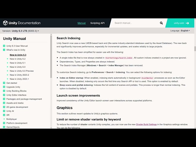 New In Unity 6.3: Search Indexing