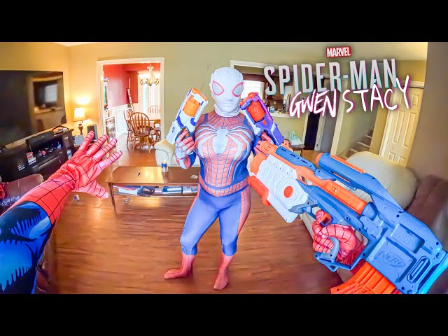 SPIDER-MAN vs HIS ANNOYING NEIGHBOR SPIDER-GWEN! 🔥😂 (NERF Challenge)