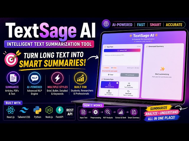 TextSage AI | AI-Powered Text Summarization Tool | React, FastAPI & NLP