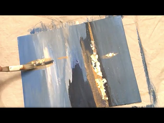 DIY Blue, White, Black, Gold Leaf Glitter Abstract Wall Art