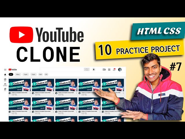 #7 Youtube Clone   | HTML CSS 10 Practice Projects for Beginners | 2023 | Hindi