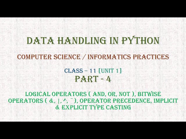 Data Handling | Part 4 | Computer Science | Informatics Practices | Class 11 | Unit 1 | 2025-26