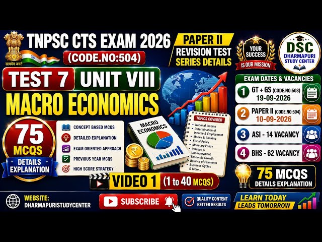 TNPSC CTS EXAM 2026-UNIT VIII-MACRO ECONOMICS 75MCQS (REVISION TEST SERIES)DETAIL EXPLANATION 