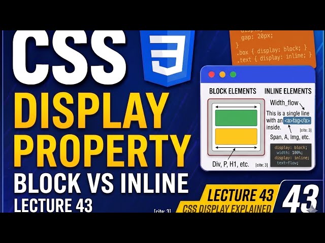 CSS Block vs Inline Elements | Lecture 43 | Complete Web Development Course