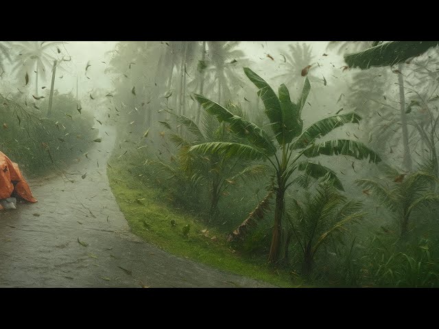 Rainstorm Walk in the Village | Heavy Rain & Thunderstorm Lightning for Sleeping.