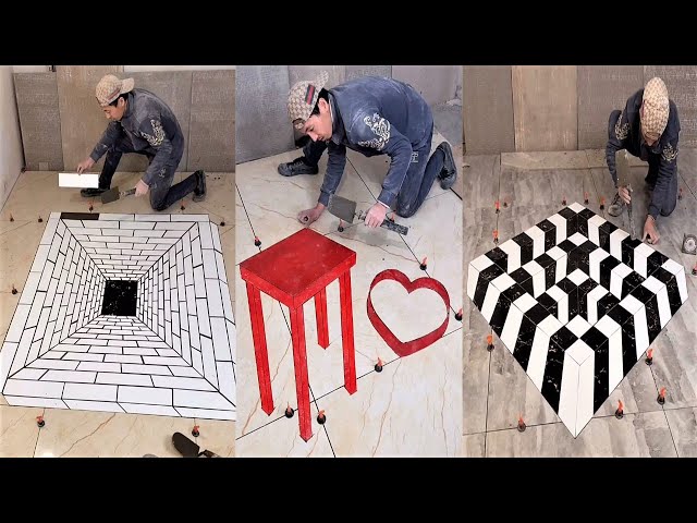 Young Man with great tiling skills -Great tiling skills -Great technique in construction PART 89