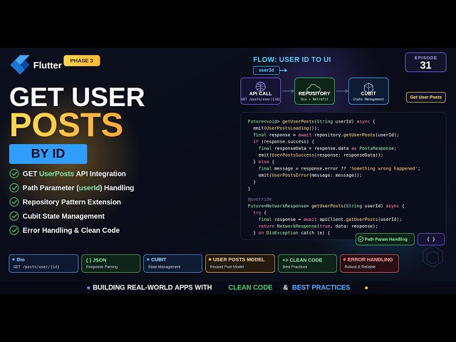 Phase 3: Production Ready App | Episode 31 | Get User Posts with Flutter BLoC