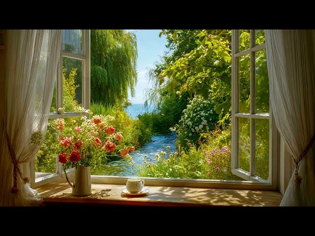 Spring Window ASMR Ambience🌷☕ Spring Nature Sounds (Birdsong + Stream,..) for Journaling & Unwind