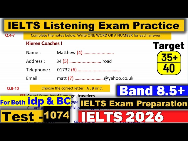 IELTS Listening Practice Test 2026 with Answers [Real Exam - 1074 ]