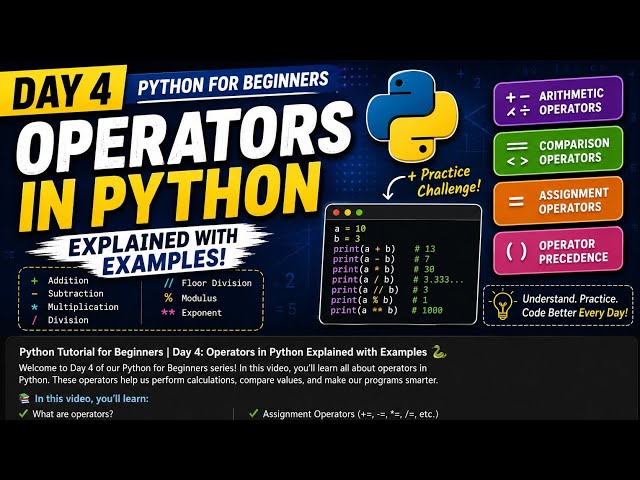 Python Tutorial for Beginners | Day 4: Operators in Python Explained with Simple Examples 🐍