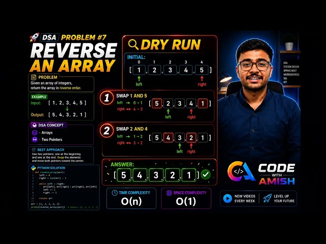  Reverse an Array | Python | Two Pointers | Best Approach O(n)#DSA #Python#DsaWithPython |🚀 DSA #7 