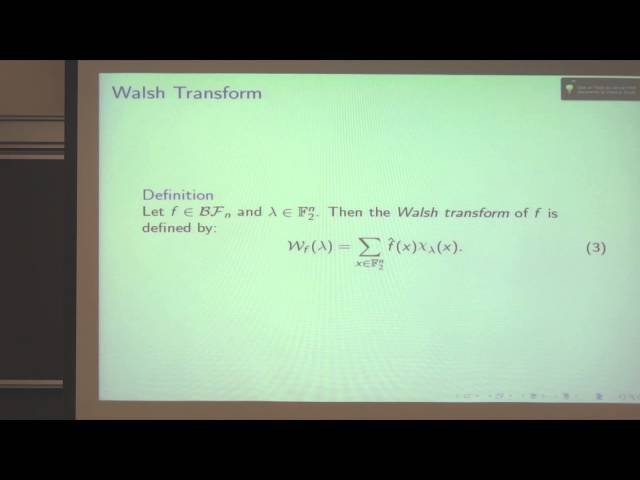 Charles Celerier'  honors talk "Feedback with carry shift registers and bent sequences"