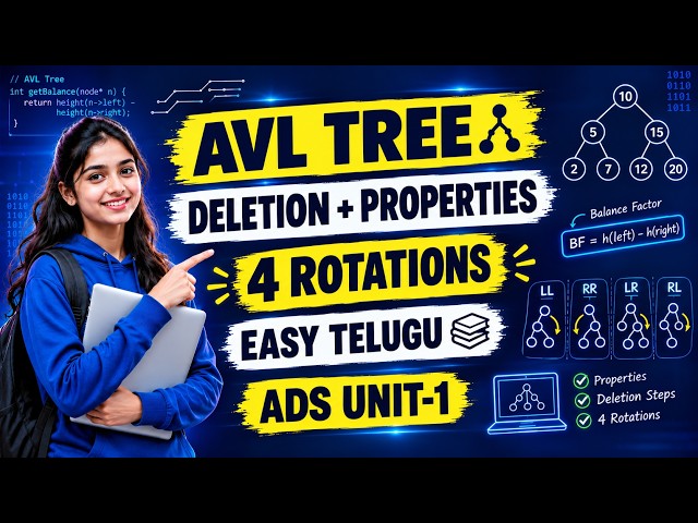 ADS Unit-1 |AVL Tree Deletion & Properties 🔥 | Step-by-Step Examples | Easy Telugu Explanation | 