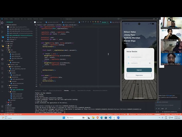 Login usando la herramienta Flutter en el entorno de VsCode