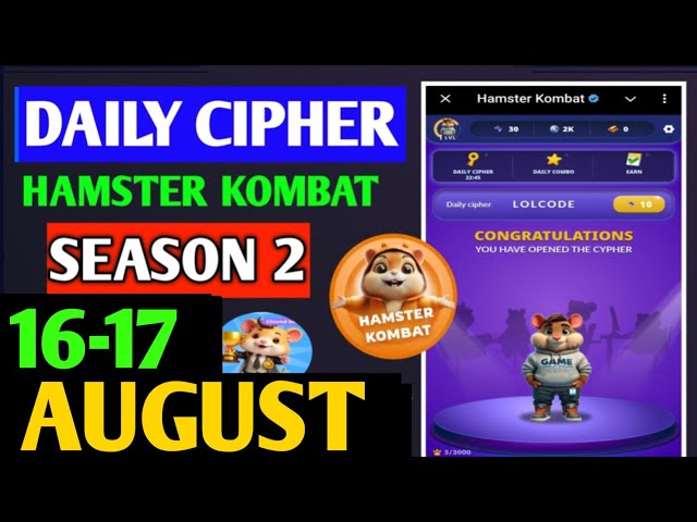 Hamster Kombat Daily Cipher 16 August | Hamster Kombat Daily Cipher Code | Daily Combo