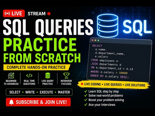 **SQL Queries Practice for Beginners | Learn SQL From Scratch LIVE 🔴**