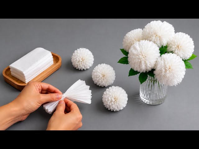 Beautiful Paper Flower Making Using Tissue Paper 🌸 Easy DIY Craft Tutorial
