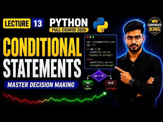 Lecture 13: Python Conditional Statements | if, elif, else, Nested If | Python Full Course 2026