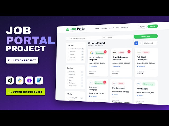 Job Portal Project | Full Stack Recruitment Website with Resume Builder (2026)| Source Code Download